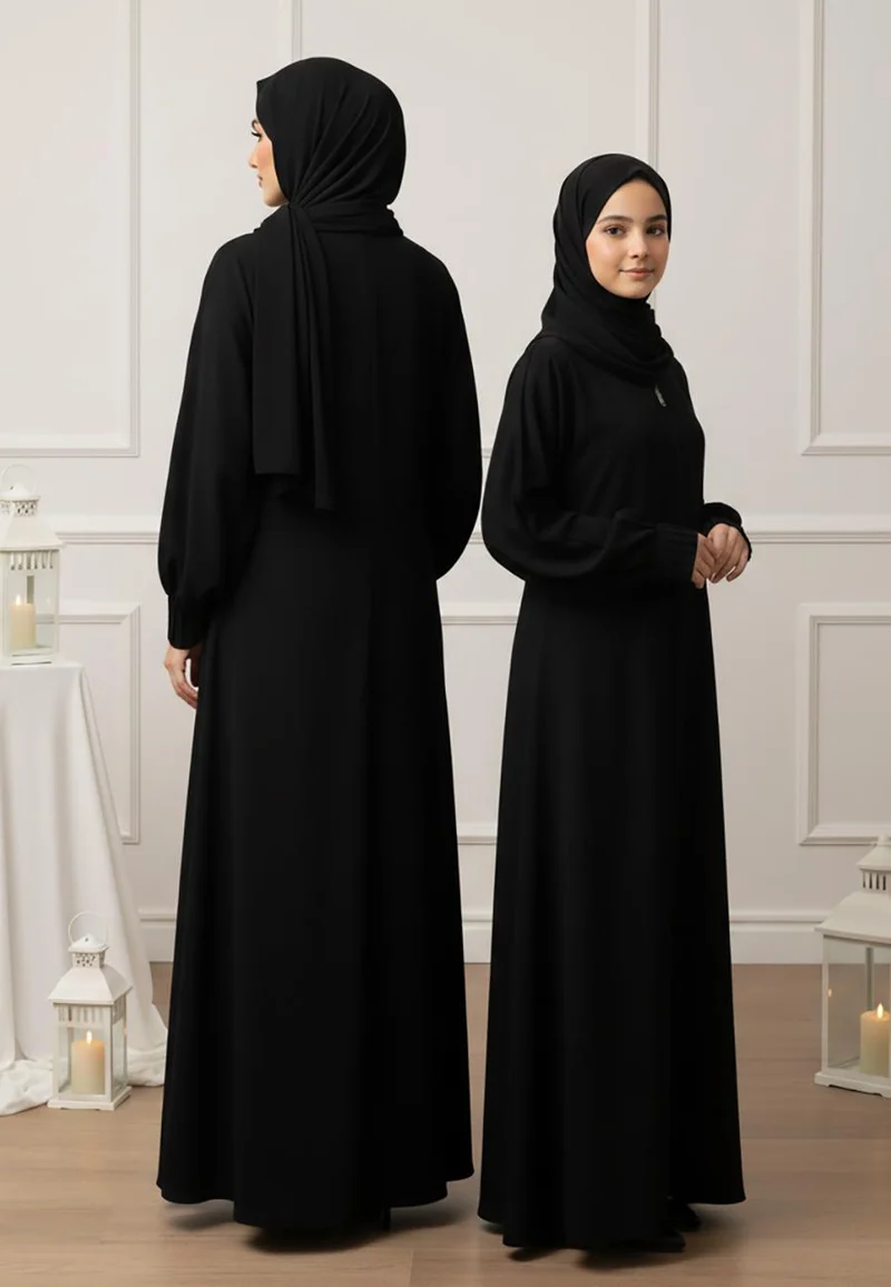 NUKHBAA  The Layla  Mother & Daughter Abaya: Minimalist Sophistication | Nida Fabric-812MD  (Dresses are sold individually. To create a matching mom and daughter set, please purchase two items in different sizes) for Women | Best Price UAE